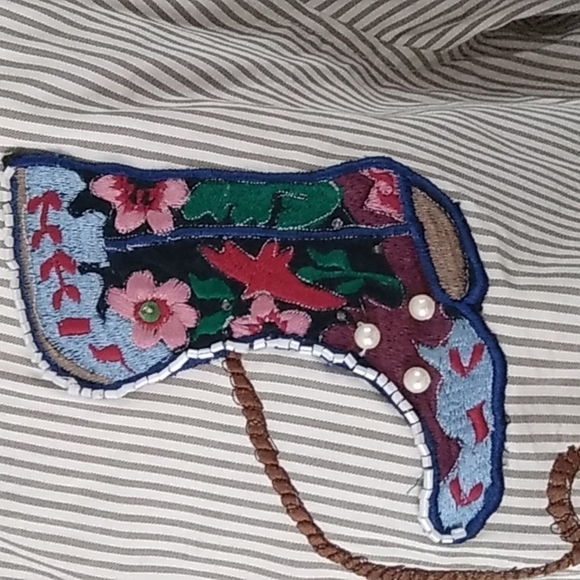 90's VINTAGE Bobbie Brooks Pinstripe Cowboy Boot Country Western Blouse - Picture 2 of 9